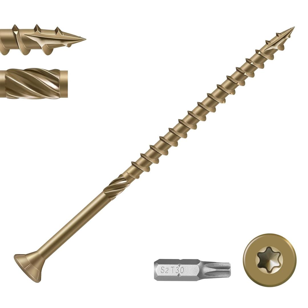 Deck Screws #14 x 8 Inch Heavy Duty Exterior Wood Screws,Torx Drive Head Deck Screw Bronze Rust Resistant Epoxy Coated,Long Outdoor Screws with Star Bit(1Ibs,13Pcs)