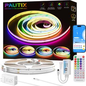 PAUTIX RGB Smart IC COB LED Strip Light,Addressable RGB COB LED Lights 16.4ft,UL-Listed 24V Color Flowing Chasing Effects Strip Lights Multicolor Flexible Color Changing Tape Light,for Bedroom,Party