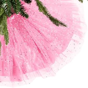 Skylety 36 Inch Valentine's Day Tree Skirt Ruffle Tulle Sequin Round Glitter Double Layers Skirt for New Year Wedding Anniversary Birthday Party Indoor Decoration (Pink)