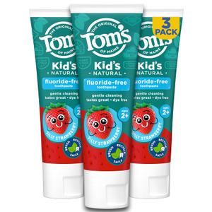 Tom's of Maine Natural Kid's Fluoride Free Toothpaste, Ages 2+, Silly Strawberry, 5.1 Oz. 3-Pack 