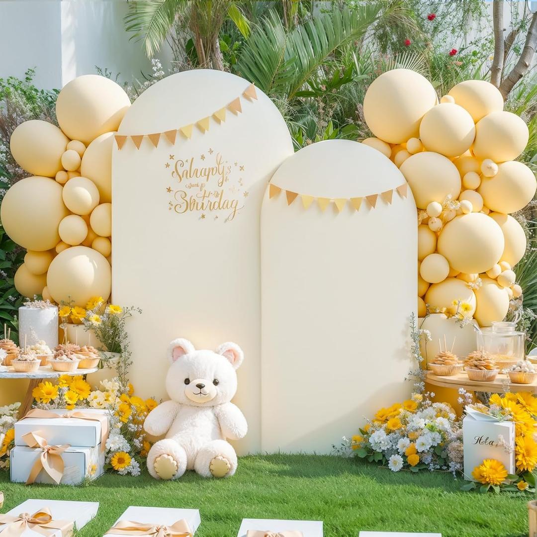 Beige Arch Cover 2 Set-7.2FT, 6FT Beige Arch Backdrop Cover Spandex Wedding Arch Stand Covers for Bridal Shower Wedding Birthday Party Baby Shower Ceremony Banquet Photo Background Decorations