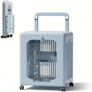 Collapsible Travel Crate,Cat Carrier with Wheels,for Small Cats,Dogs(Blue) Plastic,Cat Carrier Hard,360 degree ventilation,Compliant with airline standards,for Indoor & Outdoor Pet Travel,Comfort, 1"L x 1"W x 1"H