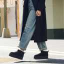 DREAM PAIRS Platform Mini Boots for Women Suede Genuine Leather, Classic Winter Ankle Snow Boots with Memory Foam Insole Lightweight Anti-Slip Outsole FuzzyClassic (7.5, Black)