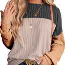 Ivicoer Womens Color Block Pullover Shirts Ribbed Long Sleeve Tops Fall Casual Loose Sweatshirts Fashion (XL)