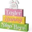 Glitzhome LED Lighted Wooden Easter Block Table Sign Easter Bunny Table Decor with Saying for Spring Easter Party Supplies Props