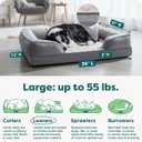 Furhaven Cooling Gel Dog Bed for Large/Medium Dogs w/ Removable Bolsters & Washable Cover, For Dogs Up to 55 lbs - Plush & Velvet Waves Perfect Comfort Sofa - Granite Gray, Large