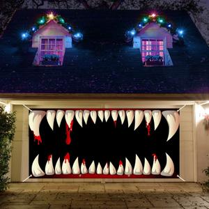 gisgfim Halloween Monster Garage Door Decoration Monster Face Garage Door Banner Cover Large Size Halloween Backdrop Decorations Fangs Party Outdoor Indoor Background Sign 6x13ft