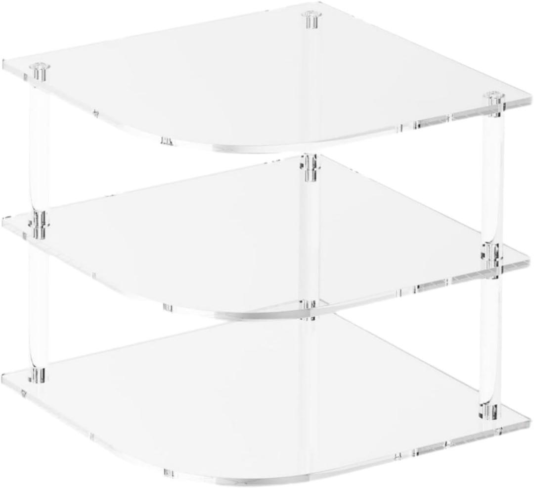 Acrylic Corner Shelf Plate Rack, Clear Cupboard Storage Organizer, Plates Dishes Holder for Pantry Countertop