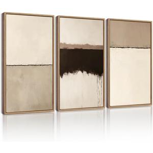 KUVIOKE Abstract Framed Wall Art Minimalist Beige Gray Pastel Watercolor Wall Decor Modern Illustration Neutral Art Painting Home Decor 16x24in (Natural Framed)