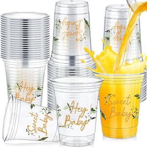 48 Pcs Gender Reveal Party Plastic Cup 16 Oz Cups Boy or Girl Thick Clear Cup Gender Reveal Party Supplies Pink and Blue Baby Shower Decorations (Eucalyptus)