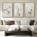Anyzal Large Framed Beige Floral Wall Art Neutral Flower Wall Decor for Living Room Bedroom Dining Room 24x36 Inch Set of 3