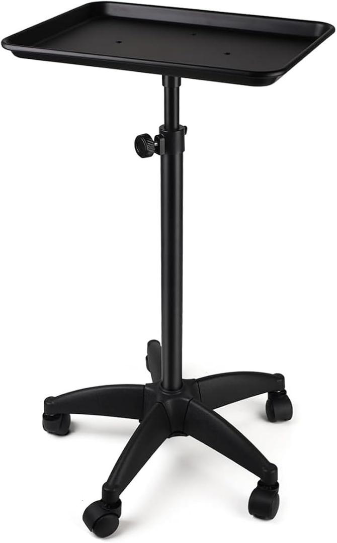 Salon Tray Cart on Wheels,Adjustable Height Rolling Tray,Aluminum Tattoo Tray,for Hair Salon,Beauty Spa,Tattoo Work Table and Hair Stylist Storage (Black