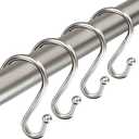 Shower Curtain Hooks Rings, Zinc Alloy S Shaped Shower Hooks Rust Proof, Shower Curtain Hangers for Shower Curtain, Kitchen, Wardrobe & Garden, Brushed Nickel, Set of 12
