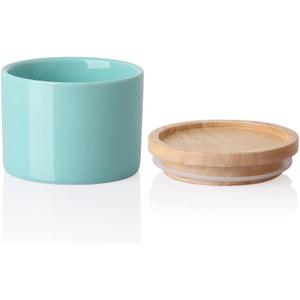 Sweejar Kitchen Canisters Ceramic Food Storage Jar, Stackable Containers with Airtight Seal Wooden Lid for Serving Ground Coffee, Tea, Sugar, Spice and More - 5 Fl Oz(Turquoise)