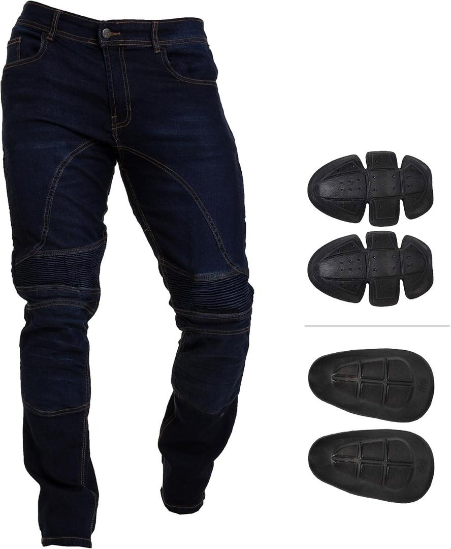 Juicy Trendz Men's Motorcycle Riding Jeans  Motocross Motorbike Pants with CE Certified Armor Knee & Hip Protection (36W x 30L, Mid Blue)