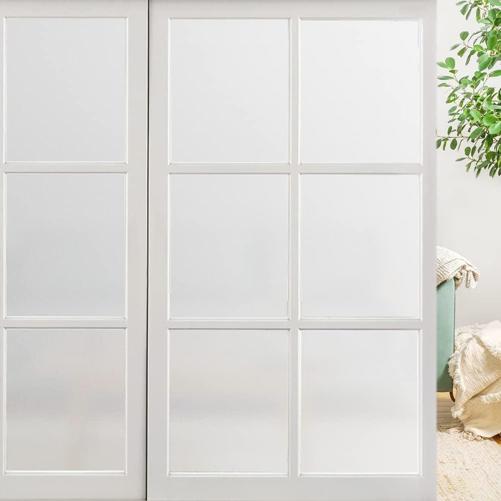 LEMON CLOUD Window Privacy Film Frosted,Non Adhesive Opaque Bathroom Door Window Film,Static Cling Stickers Privacy Day and Night,Vinyl Glass Coverings for Home Office(35.4 x 78.7 Inch, Pure White)
