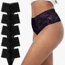 High Waisted Thongs Lace Full Coverage Soft Tangas Tropical Plants Lace Thongs Comfortable Sexy Underwear, Small