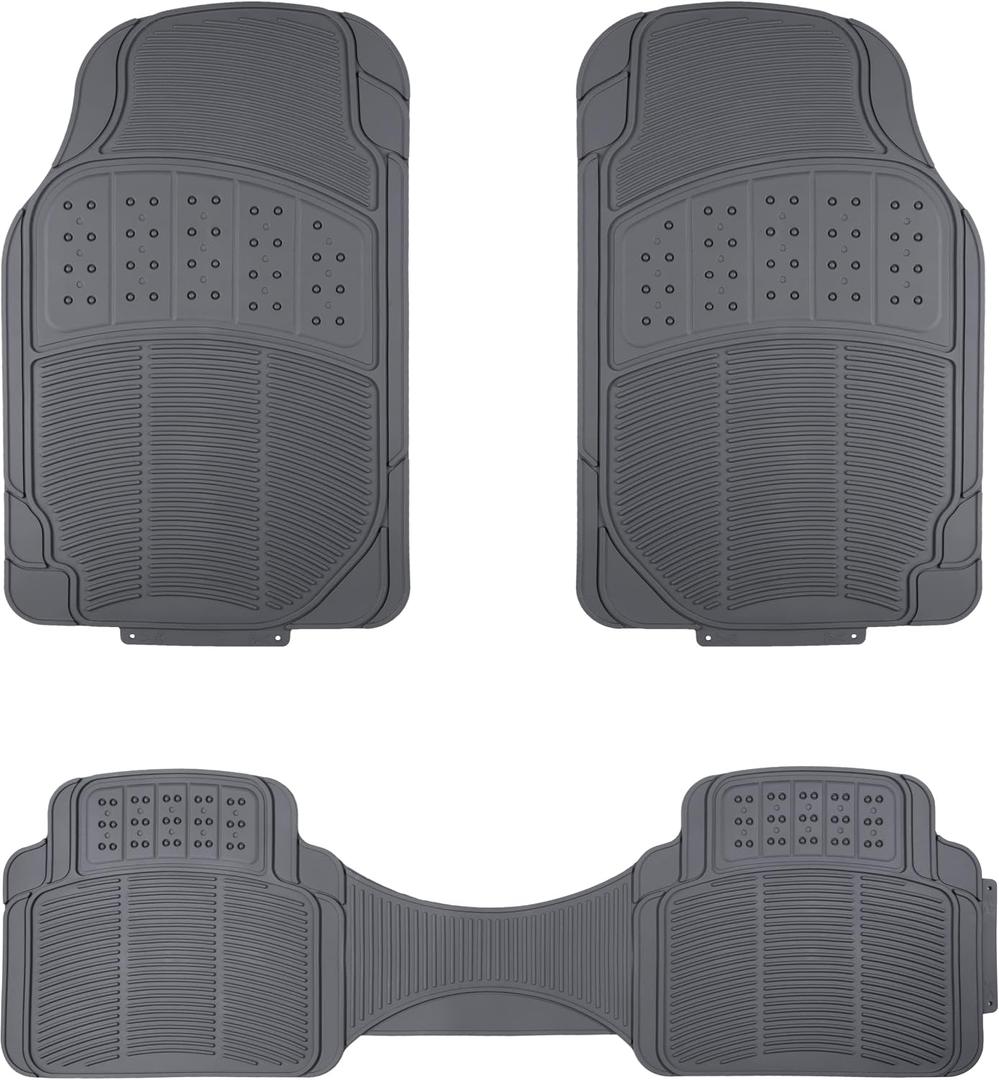 Amazon Basics Universal PVC Faux Rubber Car Floor Mats, Anti-Slip, All Weather Protection, Waterproof Flexible Trim to Fit for 95% Automotive SUV Sedans Trucks, Charcoal Pure Grey, Pack of 3