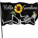 Hello Sunshine Flag 3x5 Ft Outdoor Outside With Grommets Spring Summer Funny Skull Indoor House Yard Garden Decorations Holiday Banner Sign