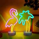 UrsaMajor 2 Pack Neon Signs, Pink Flamingo & Neon Palm Tree, USB/Battery Powered, Energy Efficient, Decor Lights for Girls Bedroom, Party, Dining Tables, Office desk, Valentine Gifts