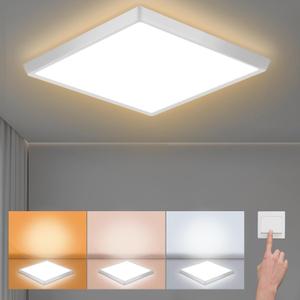 LED Flush Mount Ceiling Light Fixture 12 inch, 2400LM 3000K/4500K/6500K Hardwire Light Fixture, 24W Square LED Ceiling Light for Bedroom, Closet, Laundry, 250W Equiv. Non-Dimmable