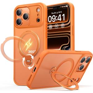 for iPhone 17 Pro Max Case: with 360 Spin Magnetic Stand, Camera Control Button, Fit for MagSafe, Military Drop Protective Slim Phone Cover for 17 ProMax with Ring Kickstand, 6.9", Orange