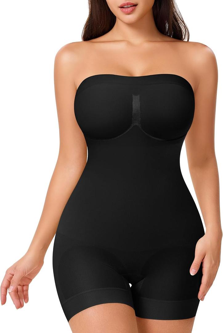 CtriLady Strapless Shapewear Bodysuit for Women Tummy Control Shapewear Seamless Full Body Shaper with Removable Straps (Medium, Black)