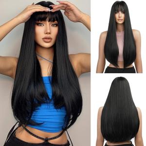 Esmee Long Dark Black Wigs for Black Women Natuaral Synthetic Straight Hair Wig with Daily Party Cosplay Use-24 Inches