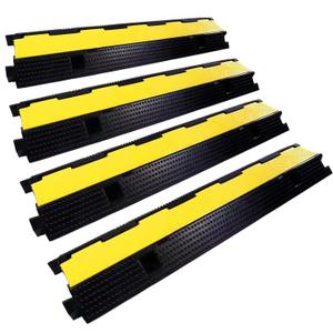 Rubber Cable Ramp Cord Cover Cable Protector Ramps Wire Hose Protective 1 Channel 22000Lbs Load Capacity Traffic Speed Bump for Asphalt Concrete Gravel Driveway Indoor Outdoor, 4 Pack