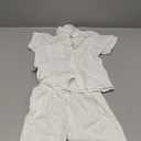 POBIDOBY Baby Boy Linen Short Set with Pockets, Toddler Infant Solid Button Down Short Sleeve Shirt with Shorts for Summer Outfit Clothes Size 130 White