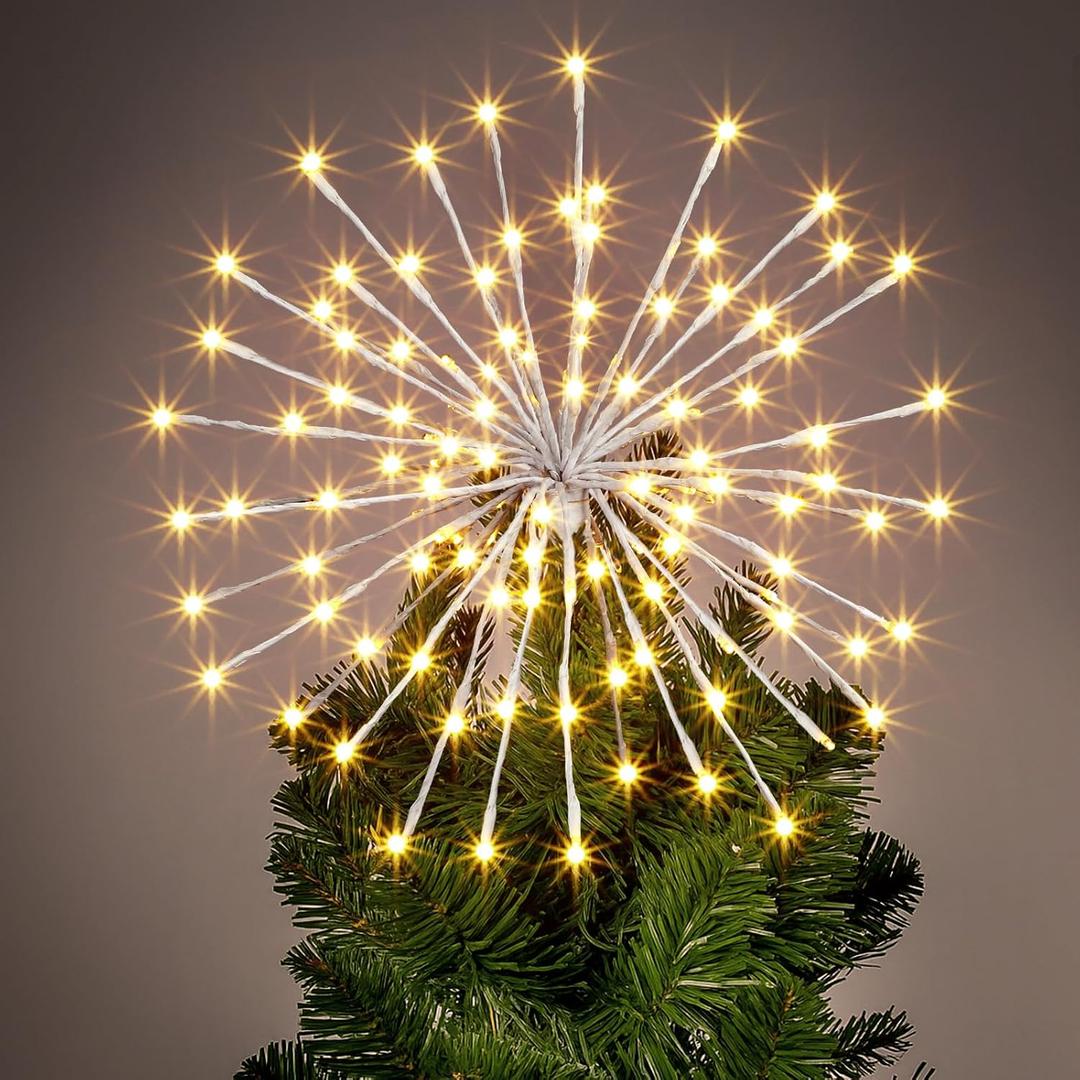 Twinkling Starburst Christmas Tree Star Topper Fairy Light 20 of 120 LED Lights Twinkle with Hook Hanging for Home Xmas Party Christmas Tree DIY Decor for Garden Yard Patio Path White