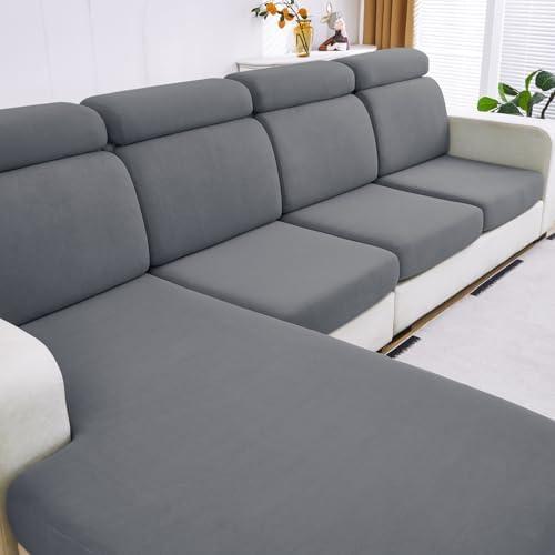 DISSA Waterproof Couch Cushion Covers, Washable Sofa Cushion Covers, Stretch Sofa Slipcovers, Sofa Seat Couch Sofa Covers for Pets Furniture Protector(3-Pieces Sofa Cushion, Light Gray)
