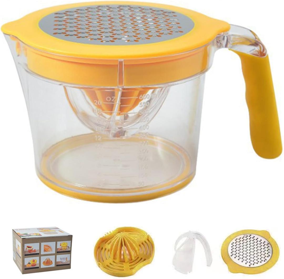 Lemon Squeezer Multipurpose Orange Juicer 600ml Non-slip Manual Juicer with Ergonomic Handle Detachable Washable Hand for Home Kitchen Lemon Squeezer, Yellow