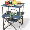 Folding Beach Table, Camping Table for Sand with Insulated Cooler Storage & 4 Cup Holders, Portable Pop Up Picnic Table, Lightweight Side Table for Outdoor, 19x19x24 inches