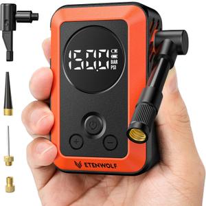 ETENWOLF Mini Bike Pump,20s Fast Inflate Bicycle Pump with Guage,150PSI Portable Electric Bike Air Pump with Presta and Schrader Valve for Mountain Bike,Road Bike,Motorcycle,Car,Sport Ball (Vivid Orange)