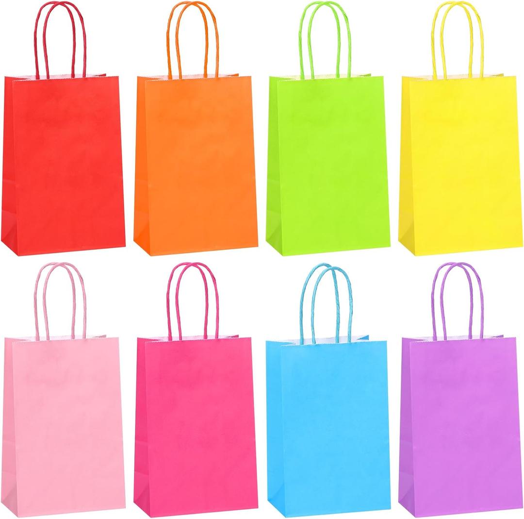 OUTUXED 48pcs Rainbow Color Paper Gift Bags, 5.2"x3.3"x8", 6pcs/Color, Sturdy & Blank for DIY, Multi-Occasion Party Supplies