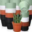 Mumufy 54 Pack 4 Inch Plant Pots Bulk Small Planter with Drainage Hole and Saucer Small Plastic Pots for Flowers Succulent Cactus and All House Indoor(Classic)