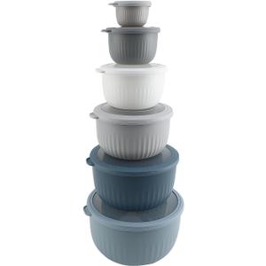 COOK WITH COLOR Prep Bowls with Lids- Wide and Deep Nesting Plastic Small Mixing Bowl Set with Lids, 12 Piece Set - Deep Bowls, Blue/Grey