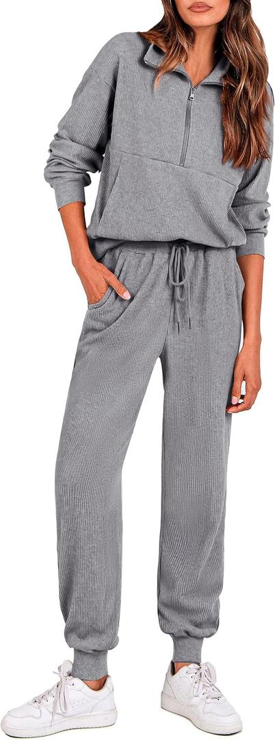 PRETTYGARDEN Women's Fall 2 Piece Lounge Sets Zip Up Sweatshirt Jogger Pants Sweat Track Suits Travel Outfit Winter Clothing (X-Large, Grey)