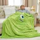 3D Cartoon Embroidered Warm Sherpa Blanket for Boys and Girls Mike Wazowski (60 X 52")