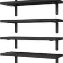WOPITUES Wood Floating Shelves Set of 6, Shelves for Wall Decor, Farmhouse Shelf for Bedroom, Bathroom Storage Shelves, Book Shelves for Living Room-Black