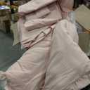 Anluoer Full Comforter Set 7 Piece, Pink Bed in a Bag with Shams, All Season Ruffle Shabby Chic Bedding Sets with 1 Comforter, 2 Pillow Shams, 2 Pillowcases, 1 Flat Sheet