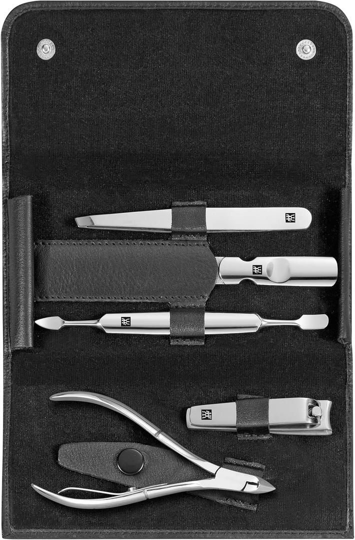 Manicure Set 6-Piece with Cowhide case, Professional Care for Hands and feet, Black