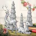Hommtina Reindeer Christmas Decoration and Mini Christmas Trees,Christmas Reindeer Statues Lucky Reindeer Decor for Indoor Home Decor Tabletop Mantle Cabinet Desktop Office (Bright Silver)