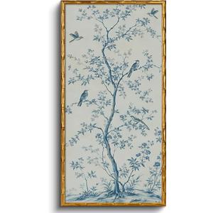 InSimSea Gold Bamboo Framed Wall Art, Blue Bird Flower Prints, 20x40In