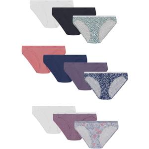 Hanes Women's Underwear Pack, 10-Pack, Full-Coverage Cotton Blend Panties, Moisture-Wicking Underwear for Women (Size 9)