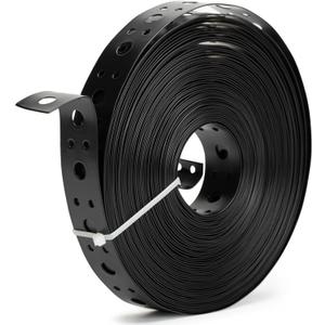 Metal Strap 1-Inch x 50FT 0.6mm Thickness Metal Strapping with Holes Galvanized Pipe Hanger Strap DIY Cutting and Installation for Pipe Support (Black)