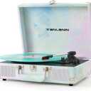 Watercolor Vinyl Record Player with Treble & Bass Control, Vintage 3-Speed Bluetooth Suitcase Portable Turntables with Built-in Speakers, 33 45 78 RPM LP Player Support RCA/AUX/Headphone Jack, Green