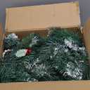 9ft Flocked Pre-Lit Artificial Christmas Garland,Christmas Tree Garland,Flocked Xma Tree Garland with Lights, Pine Cones, Red Berries, Branch Tips,Berry Clusters, Plug in