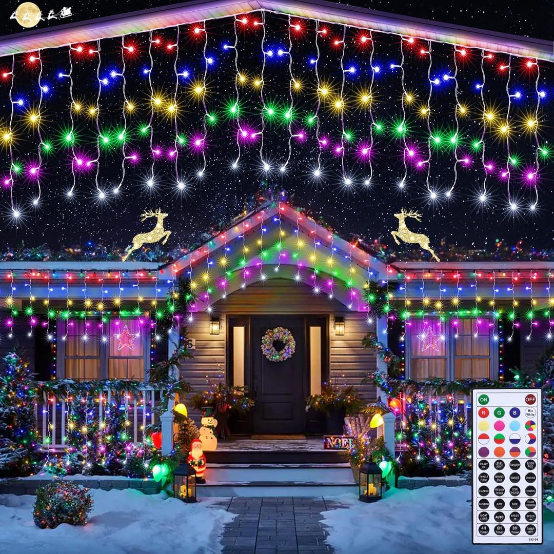 Joomer RGB Christmas Icicle Lights - 95FT Color Changing Outdoor String Lights with Remote Timer, Dripping Blood Effect for Haunted House, Roof, Eaves, Christmas Decor (Non-Connectable) (RGB (Red, Green, Blue))